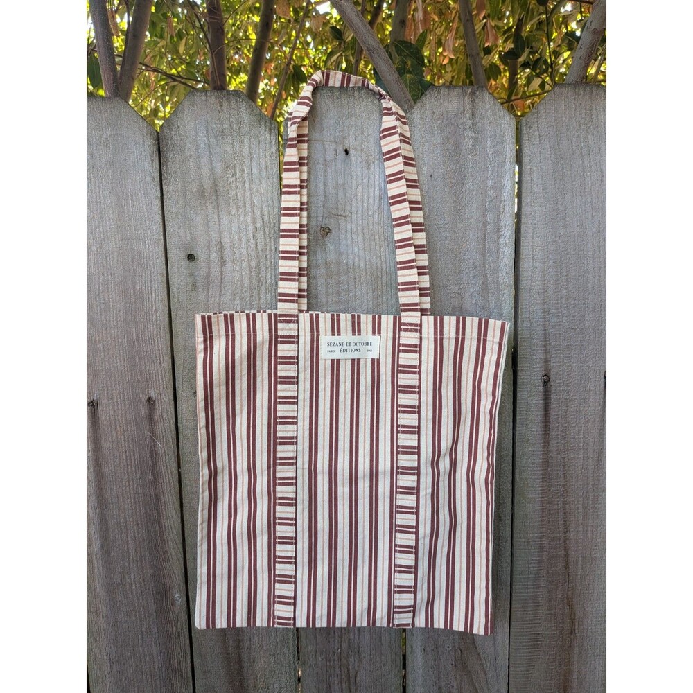 Sezane et Octobre Editions Cotton Canvas Tote Bag White Brown Stripe